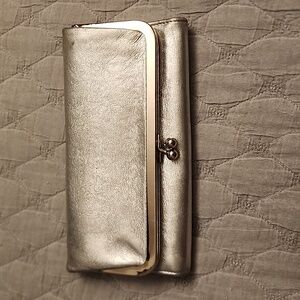 HOBO INTERNATIONAL METALLIC SILVER RACHEL TRIFOLD WALLET